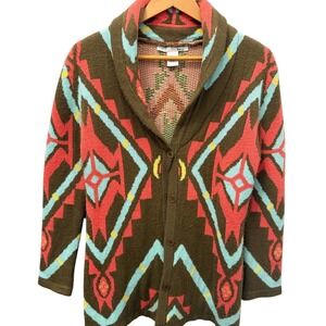 Ellison Aztec Cardigan Sweater Womens Medium Brown Pink Geometric Shawl Neck